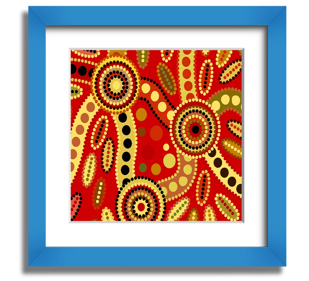 Aboriginal Red Tribal Square Framed Print showcasing vibrant red tribal designs in a stylish frame.